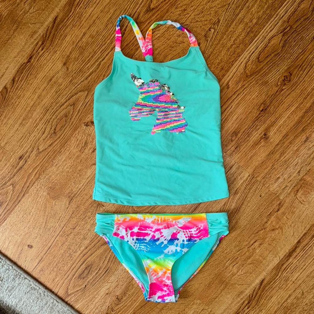 SO Blue and Pink Bikini Swim Set with Sporty Crisscross Straps